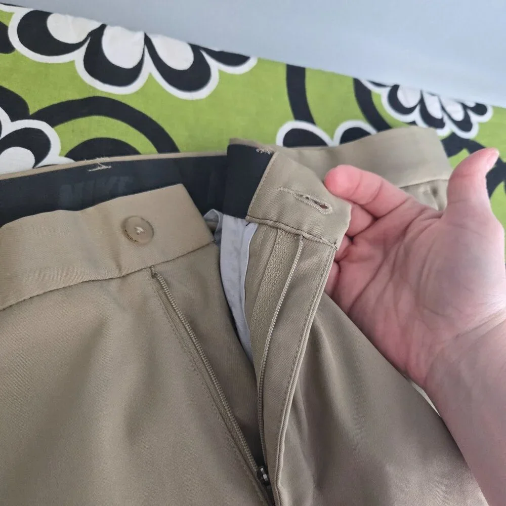 Nike dri fit mens size 36x34 tan flat front fit flex golf performance pants